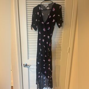 Wild fox wrap dress. Black with pink print